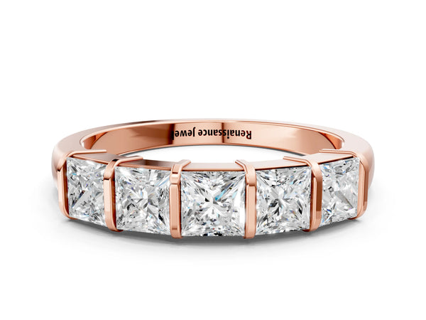Rose gold Princess Cut Channel Set Diamond Band with Bar Prong Setting