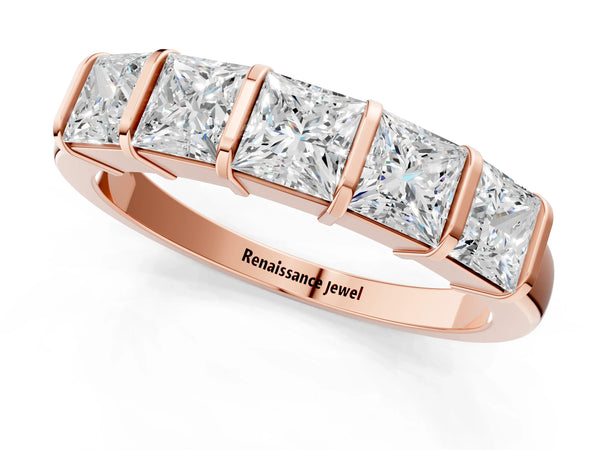 Rose gold Princess Cut Channel Set Diamond Band with Bar Prong Setting