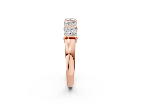 Rose gold Princess Cut Channel Set Diamond Band with Bar Prong Setting