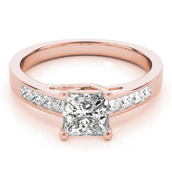 Rose gold Princess Diamond Engagement Ring with Channel Set Princess Side Stones and Four Prong Setting
