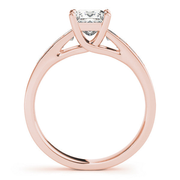 Rose gold Princess Diamond Engagement Ring with Channel Set Princess Side Stones and Four Prong Setting