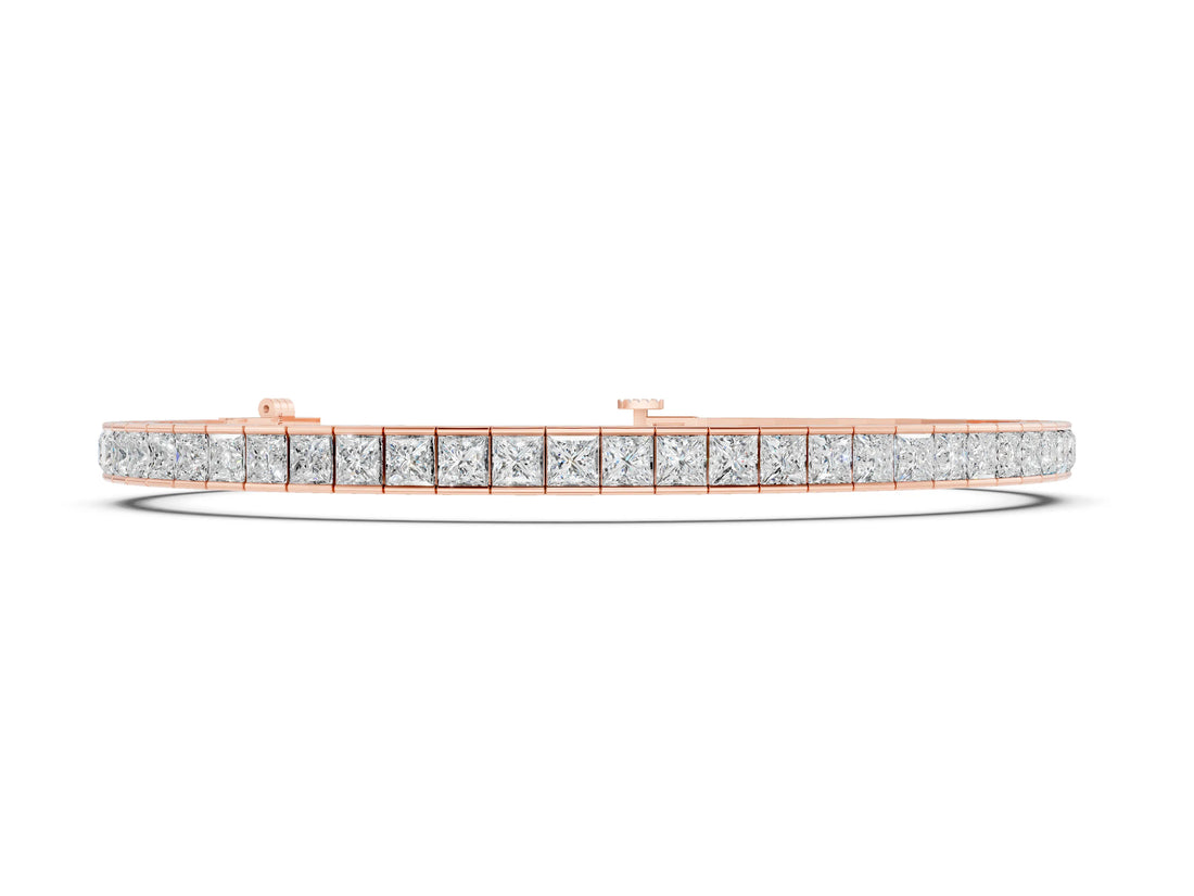 Rose gold Princess Cut Channel Set Diamond Tennis Bracelet_2