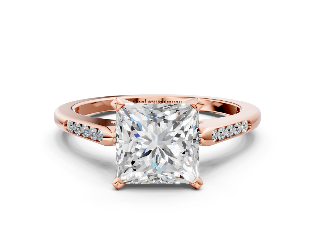Rose gold Princess Cut Channel Set Solitaire Engagement Ring with Four-Prong Setting_223