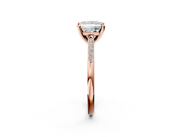 Rose Gold Princess Cut Solitaire Engagement Ring Setting with Tapered Channel Set Round Accents