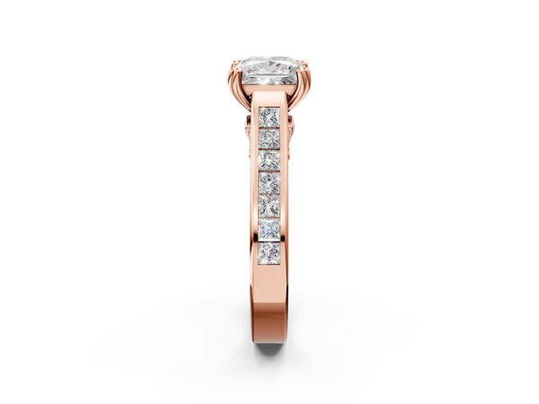 Rose Gold Princess Cut Channel Set Solitaire Engagement Ring Setting with Double Claw Prongs