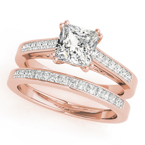 Rose gold Princess Cut Channel Set Solitaire Engagement Ring with Prong Setting