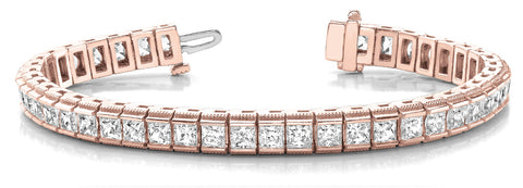 Rose gold Princess Cut Channel Set Tennis Bracelet with Box Clasp