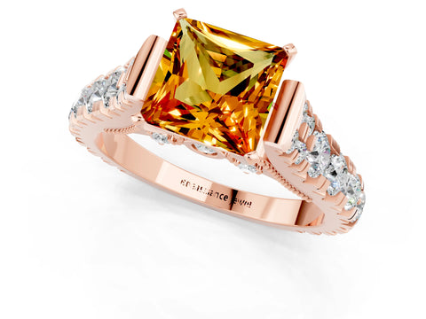 Rose gold Princess Cut Citrine Classic Solitaire Ring with Pavé Band and Four-Prong Setting_1