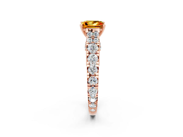 Rose gold Princess Cut Citrine Classic Solitaire Ring with Pavé Band and Four-Prong Setting