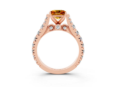 Rose gold Princess Cut Citrine Classic Solitaire Ring with Pavé Band and Four-Prong Setting_3