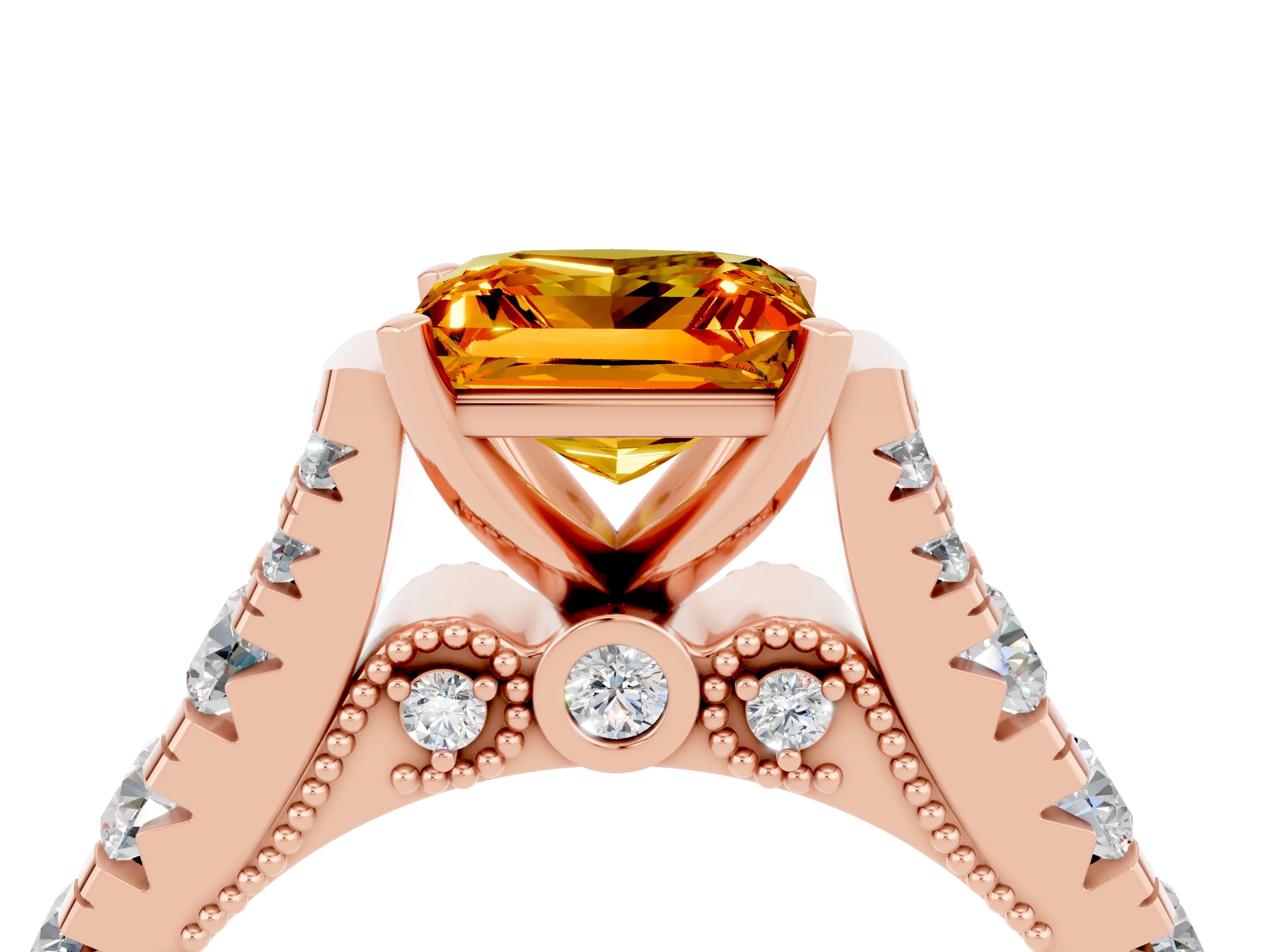 Rose gold Princess Cut Citrine Classic Solitaire Ring with Pavé Band and Four-Prong Setting_4