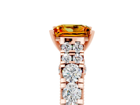Rose gold Princess Cut Citrine Classic Solitaire Ring with Pavé Band and Four-Prong Setting_5