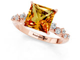 Rose gold Princess Cut Citrine Cluster Side Stone Solitaire Ring with Prong Setting_25