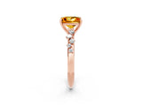 Rose gold Princess Cut Citrine Cluster Side Stone Solitaire Ring with Prong Setting_26