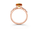 Rose gold Princess Cut Citrine Cluster Side Stone Solitaire Ring with Prong Setting_27