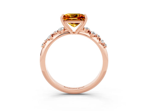Rose gold Princess Cut Citrine Cluster Side Stone Solitaire Ring with Prong Setting_27