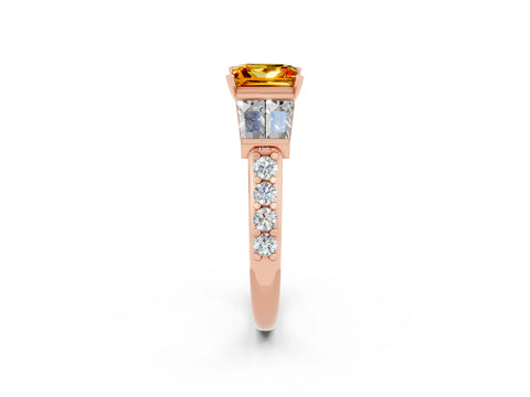 Rose gold Princess Cut Citrine Engagement Ring with Baguette Side Stones and Channel Set Band_2