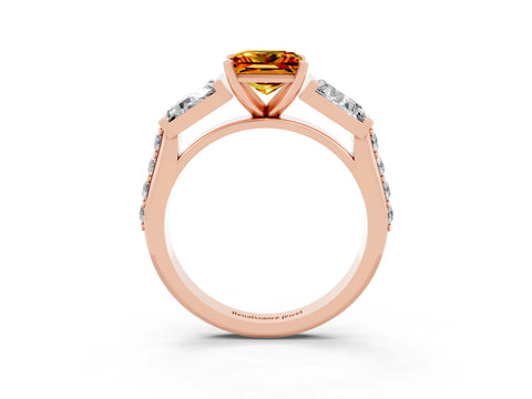 Rose gold Princess Cut Citrine Engagement Ring with Baguette Side Stones and Channel Set Band_3