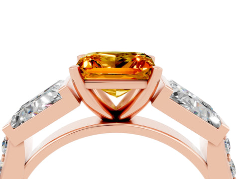 Rose gold Princess Cut Citrine Engagement Ring with Baguette Side Stones and Channel Set Band_4