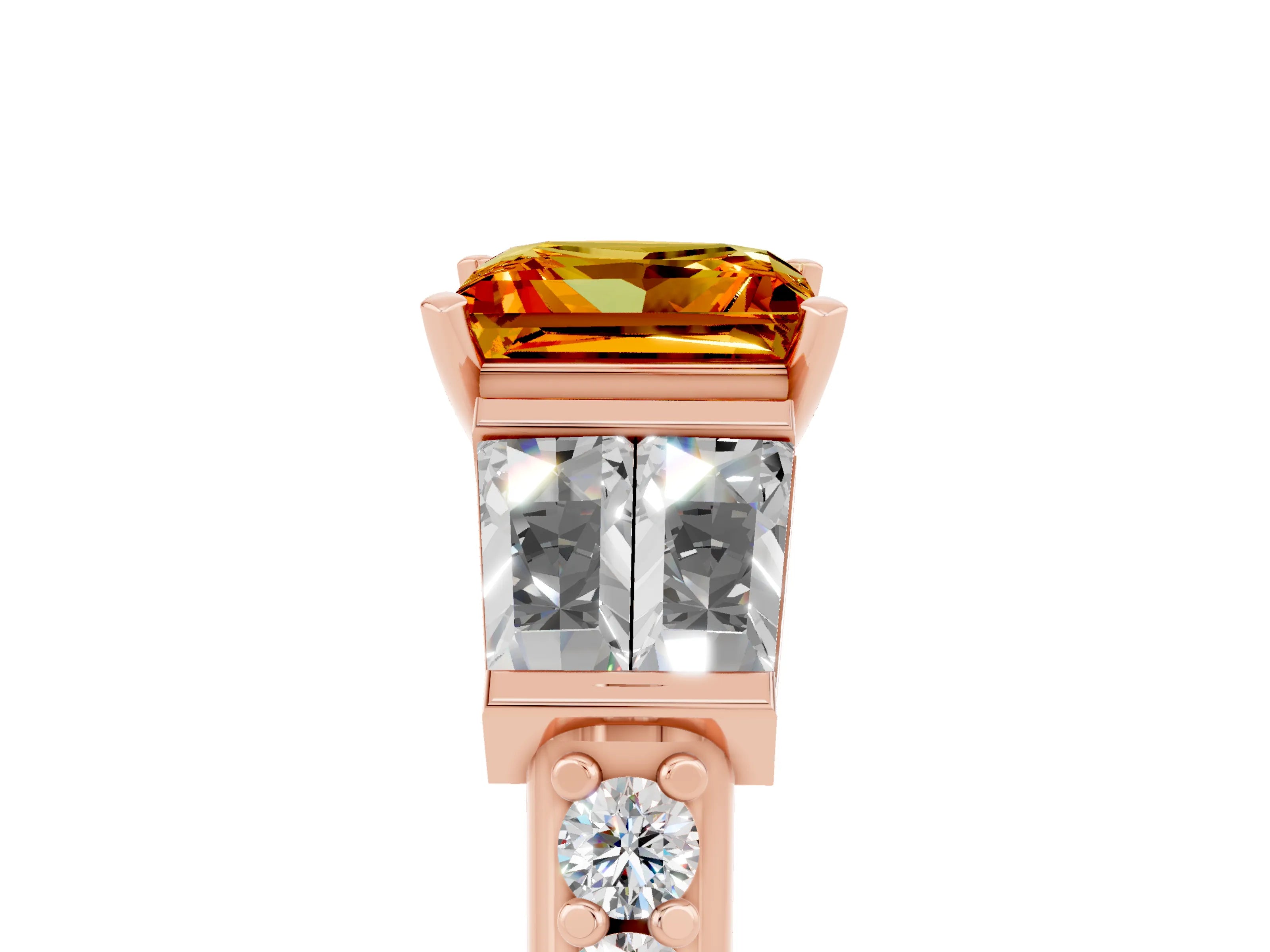 Rose gold Princess Cut Citrine Engagement Ring with Baguette Side Stones and Channel Set Band_5