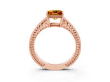 Rose gold Princess Cut Citrine Engagement Ring with Milgrain Channel Set Band and Prong Setting_3