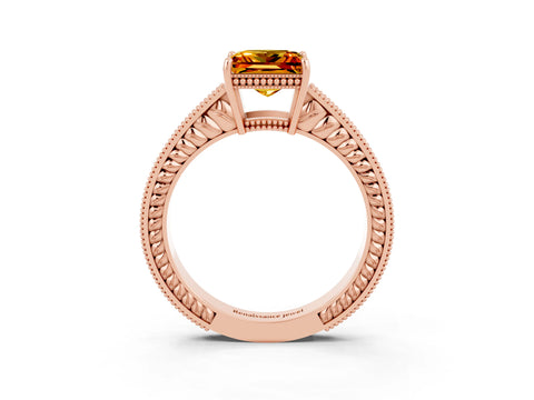 Rose gold Princess Cut Citrine Engagement Ring with Milgrain Channel Set Band and Prong Setting_3