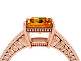 Rose gold Princess Cut Citrine Engagement Ring with Milgrain Channel Set Band and Prong Setting_4