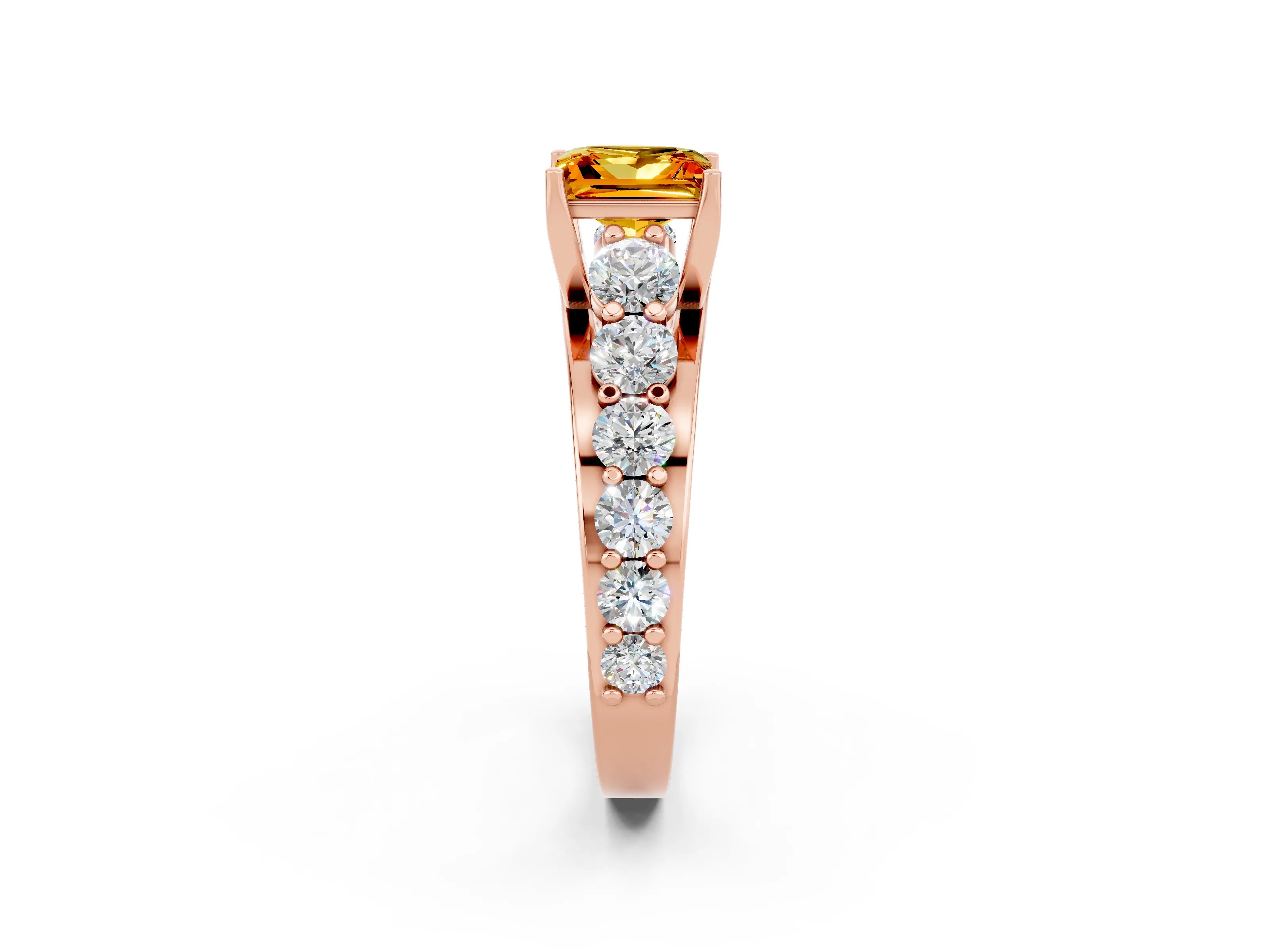 Rose gold Princess Cut Citrine Engagement Ring with Pavé Band and Four-Prong Setting_2