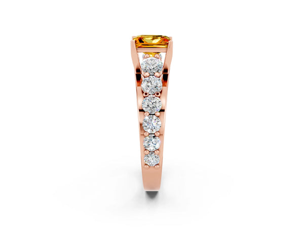Rose gold Princess Cut Citrine Engagement Ring with Pavé Band and Four-Prong Setting