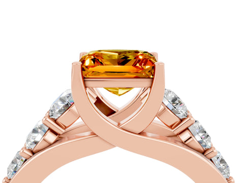 Rose gold Princess Cut Citrine Engagement Ring with Pavé Band and Four-Prong Setting_4