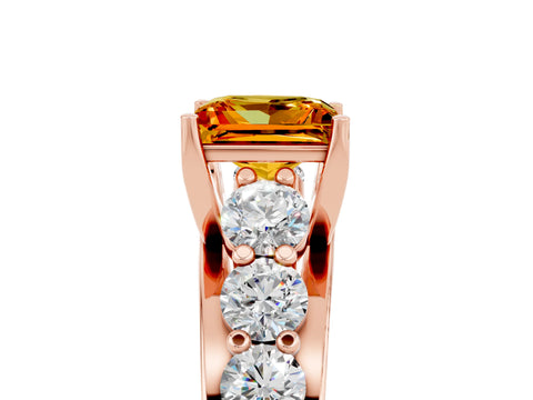 Rose gold Princess Cut Citrine Engagement Ring with Pavé Band and Four-Prong Setting_5