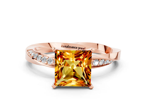 Rose gold Princess Cut Citrine Engagement Ring with Side Stone Accents and Four-Prong Setting_39