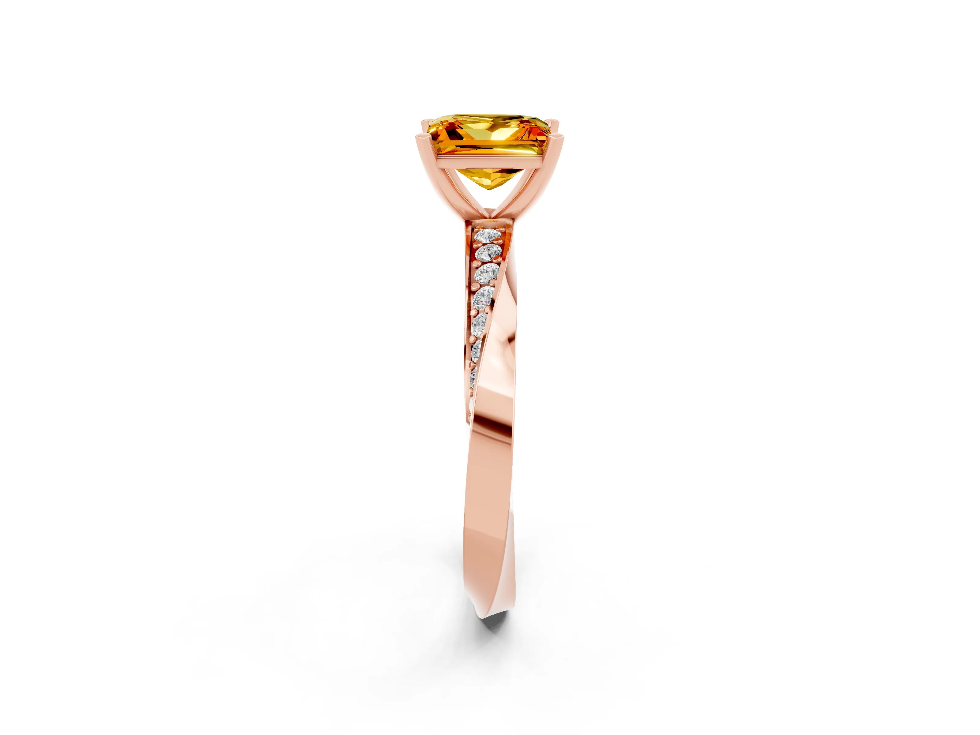 Rose gold Princess Cut Citrine Engagement Ring with Side Stone Accents and Four-Prong Setting_41