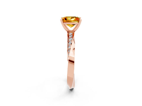 Rose gold Princess Cut Citrine Engagement Ring with Side Stone Accents and Four-Prong Setting_41