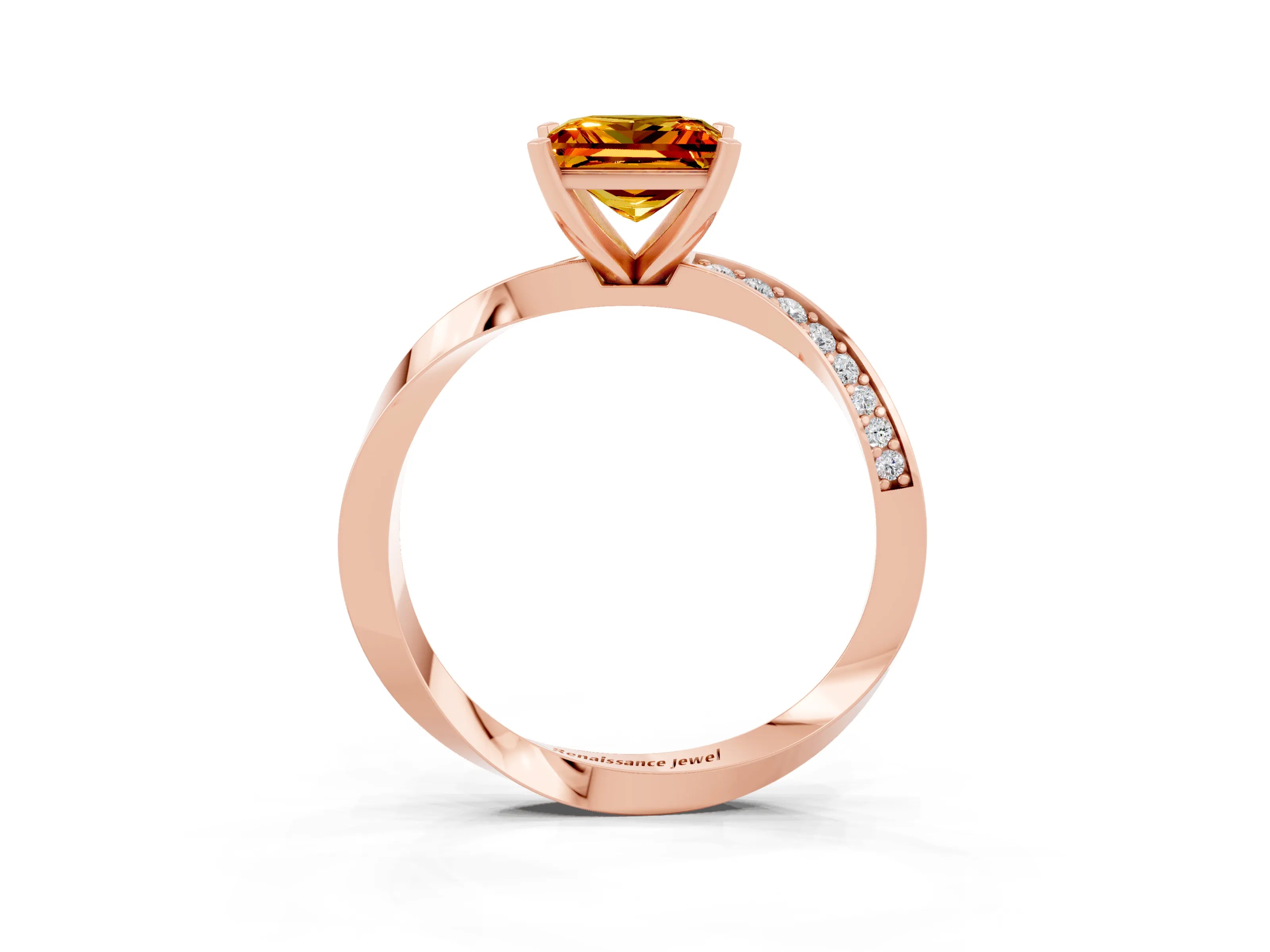 Rose gold Princess Cut Citrine Engagement Ring with Side Stone Accents and Four-Prong Setting_42