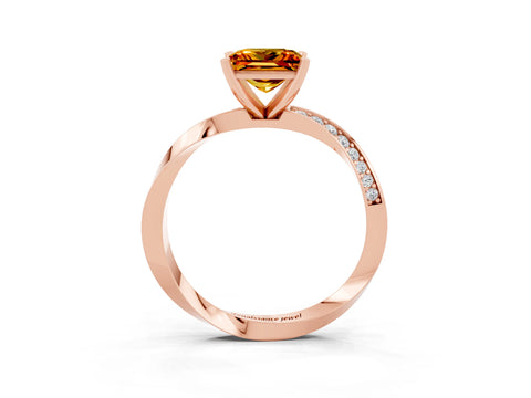 Rose gold Princess Cut Citrine Engagement Ring with Side Stone Accents and Four-Prong Setting_42