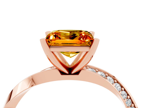 Rose gold Princess Cut Citrine Engagement Ring with Side Stone Accents and Four-Prong Setting_43