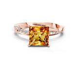 Rose gold Princess Cut Citrine Engagement Ring with Side Stone Accents and Four-Prong Setting_60