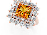 Rose gold Princess Cut Citrine Floral Double Halo Engagement Ring with Prong Setting_85
