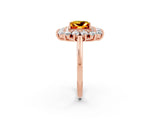 Rose gold Princess Cut Citrine Floral Double Halo Engagement Ring with Prong Setting_86