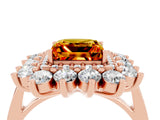 Rose gold Princess Cut Citrine Floral Double Halo Engagement Ring with Prong Setting_88