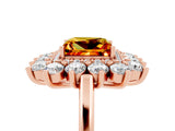Rose gold Princess Cut Citrine Floral Double Halo Engagement Ring with Prong Setting_89