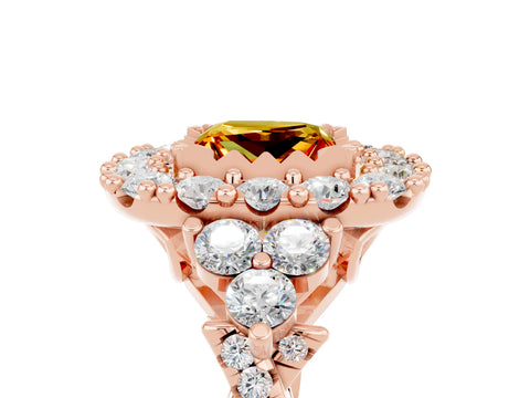 Rose gold Princess Cut Citrine Halo Ring with Pavé Band and Four-Prong Setting_17