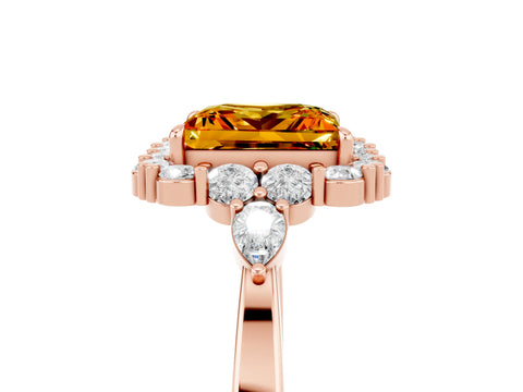 Rose gold Princess Cut Citrine Halo Ring with Pear Side Stones and Prong Setting_17