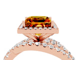 Rose gold Princess Cut Citrine Halo Ring with Round Split Shank and Prong Setting_52