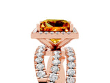 Rose gold Princess Cut Citrine Halo Ring with Round Split Shank and Prong Setting_53