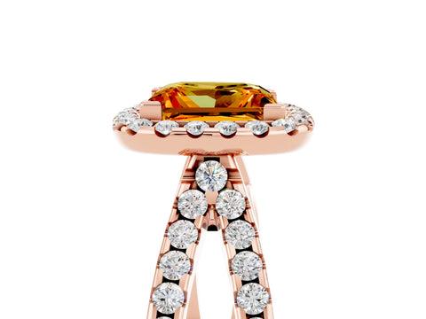Rose gold Princess Cut Citrine Halo Ring with Split Shank Pavé Band and Prong Setting_5