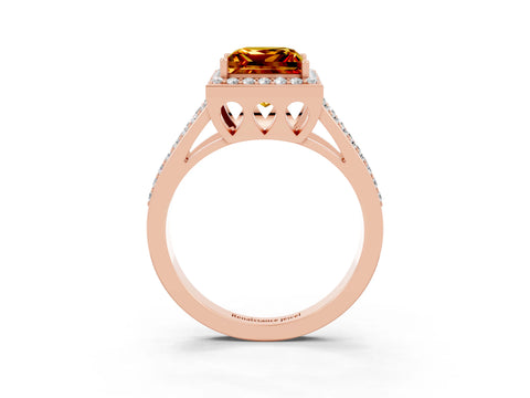 Rose gold Princess Cut Citrine Halo Ring with Split Shank U-Prong Band and Four-Prong Setting_3