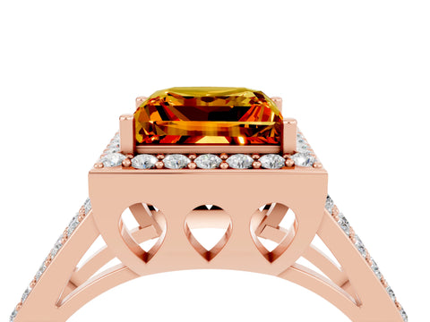 Rose gold Princess Cut Citrine Halo Ring with Split Shank U-Prong Band and Four-Prong Setting_4