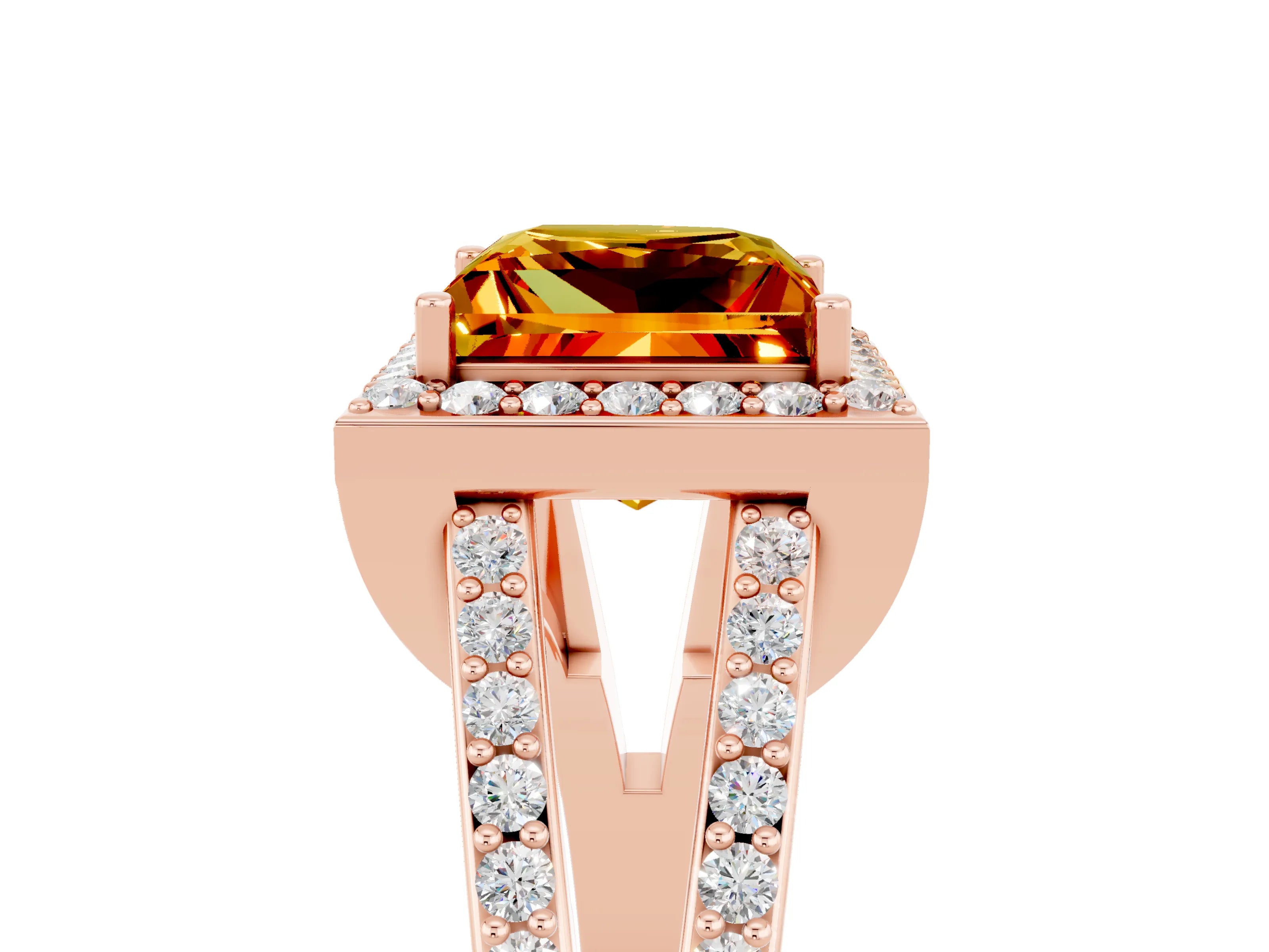 Rose gold Princess Cut Citrine Halo Ring with Split Shank U-Prong Band and Four-Prong Setting_5
